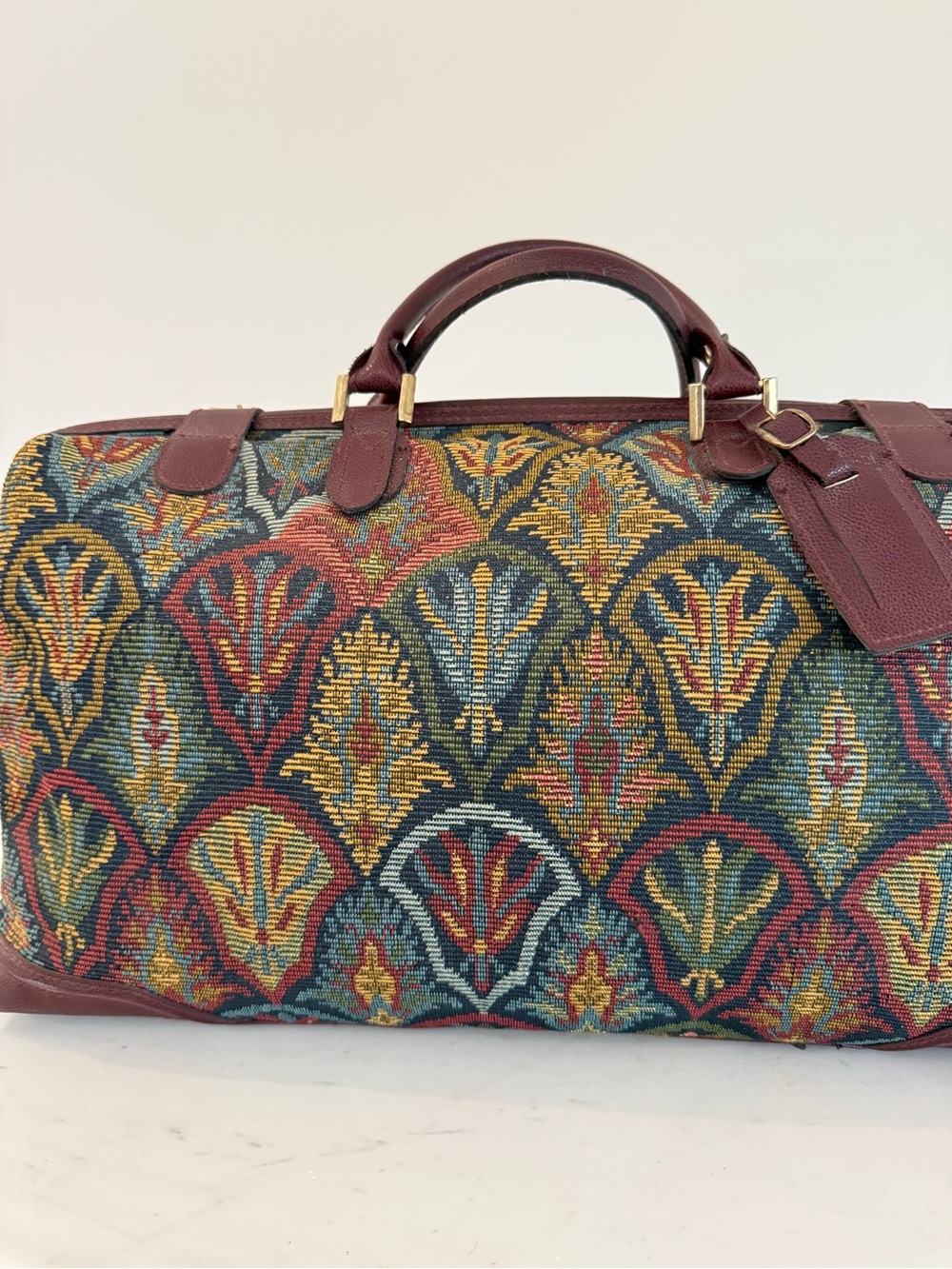 Vintage Diane Von Furstenberg Tapestry Leather Duffle Overnight Bag - Picture 4 of 8